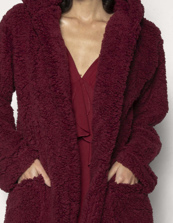 Casaco teddy com capuz Vermelho escuro