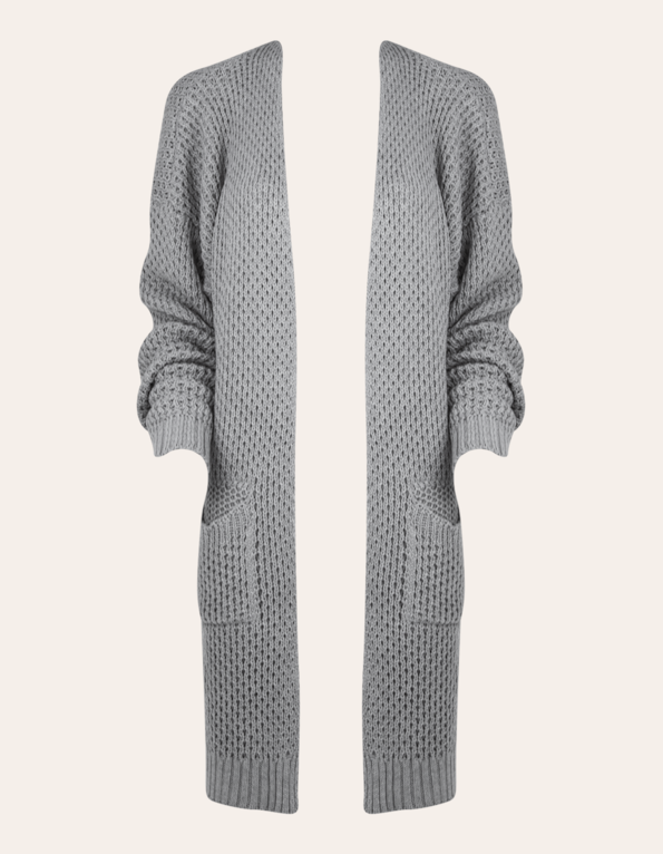 Casaco tricot com bolsos  Cinza