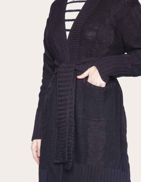 Casaco tricot com faixa Preto