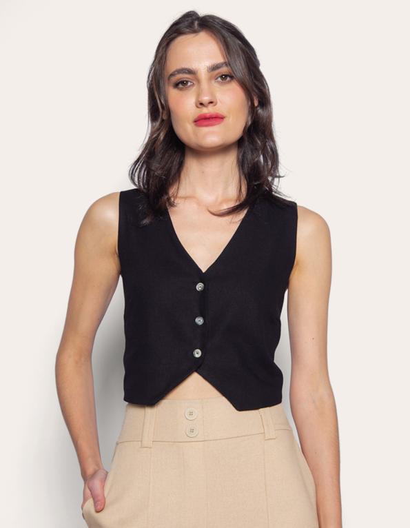 Colete linho blend Preto