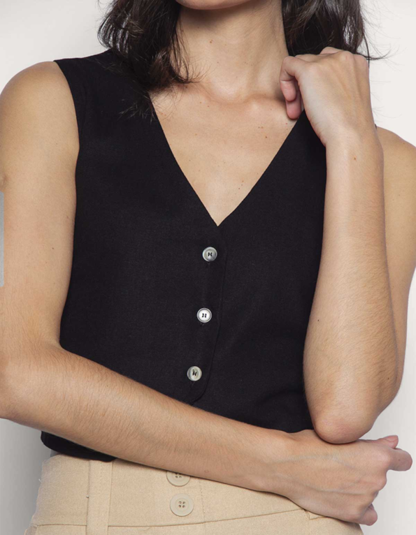 Colete linho blend Preto