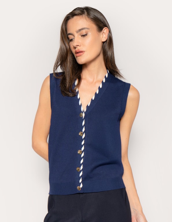 Colete tricot botoes dourados