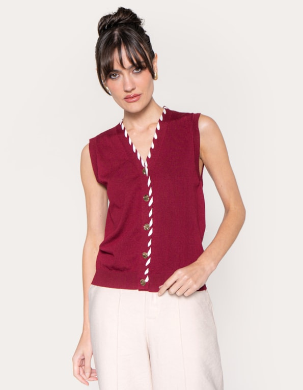 Colete tricot botoes dourados