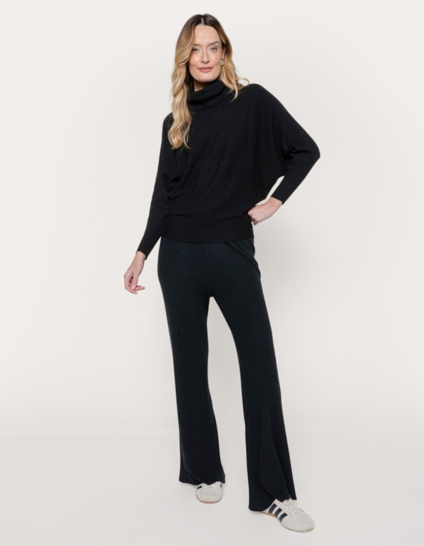 Conj bl gola boba+cl pantalona tricot Preto