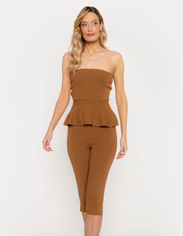 Conj bl peplum tqc+calça capri Marrom