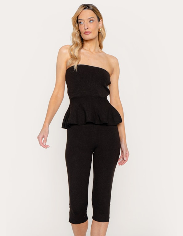 Conj bl peplum tqc+calça capri Preto