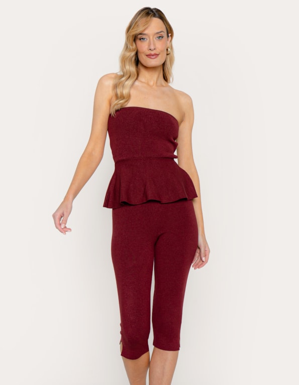 Conj bl peplum tqc+calça capri Vermelho escuro