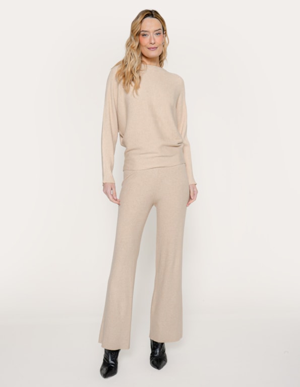 Conj blusa+calça tricot canelado Bege claro