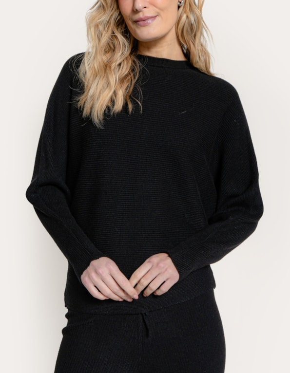 Conj blusa+calça tricot canelado Preto