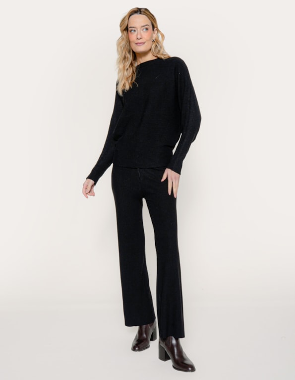 Conj blusa+calça tricot canelado Preto