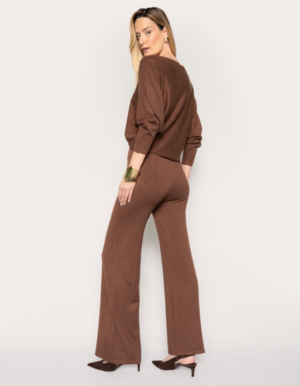 Conj blusa+calça tricot soft urban Marrom escuro