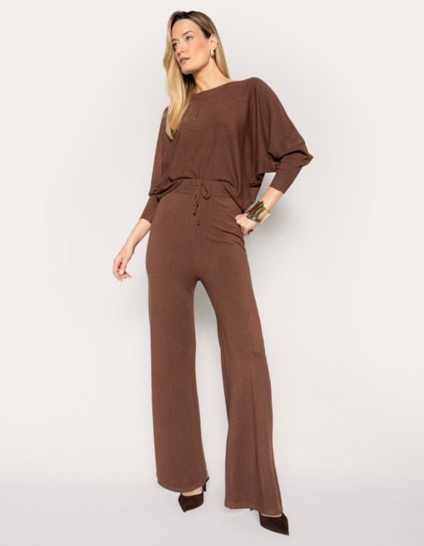 Conj blusa+calça tricot soft urban Marrom escuro