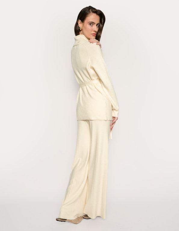 Conj blusa gola alta+calça pantalona tricot