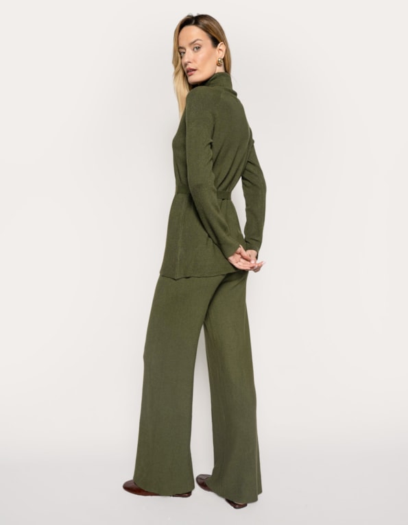 Conj blusa gola alta+calça pantalona tricot