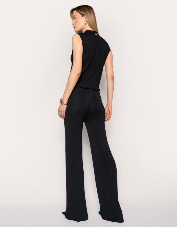 Conj blusa gola alta + calca pantalona tricot comfy