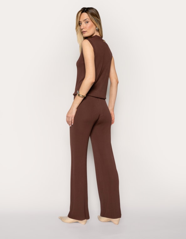 Conj blusa gola alta + calca pantalona tricot comfy