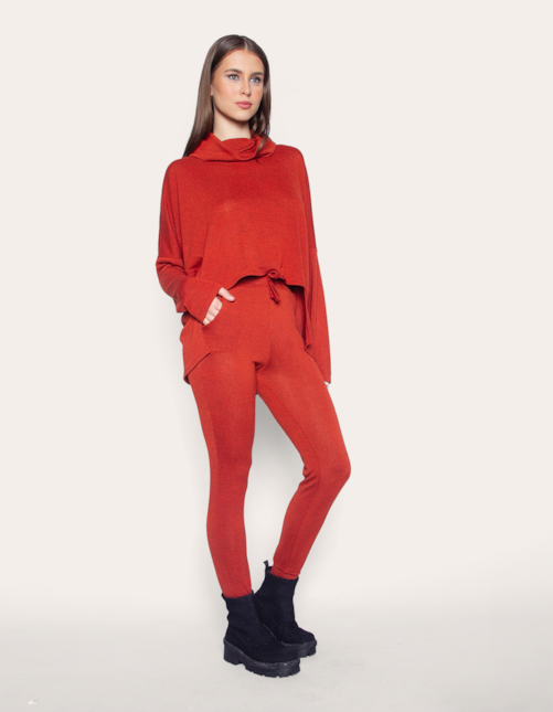 Conj blusa maxi gola+calça Ferrugem