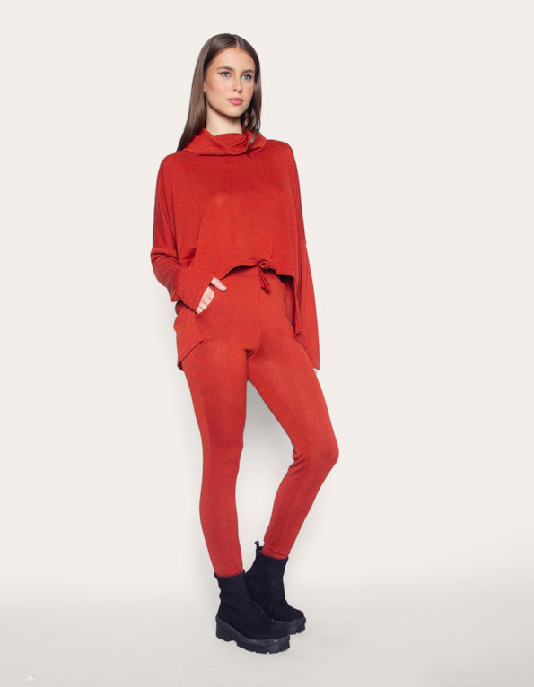 Conj blusa maxi gola+calça Ferrugem