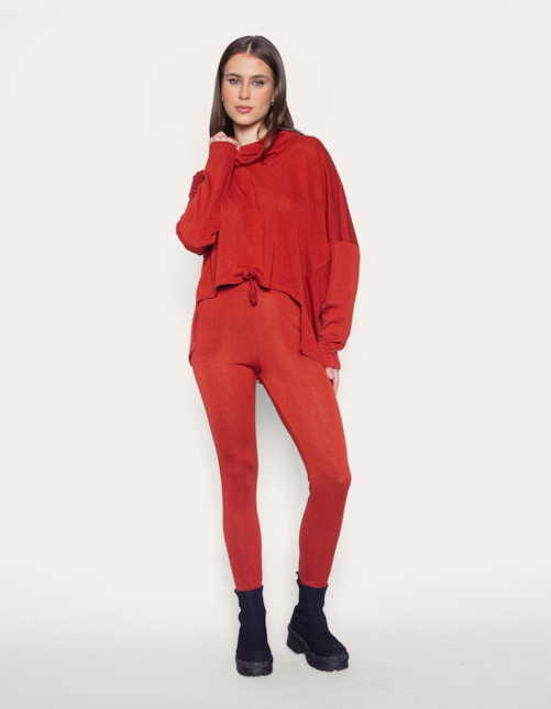 Conj blusa maxi gola+calça Ferrugem