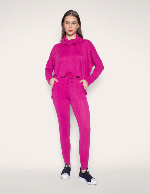 Conj blusa maxi gola+calça Pink