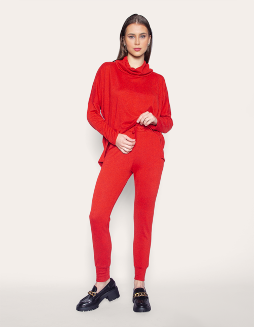 Conj blusa maxi gola+calça Telha