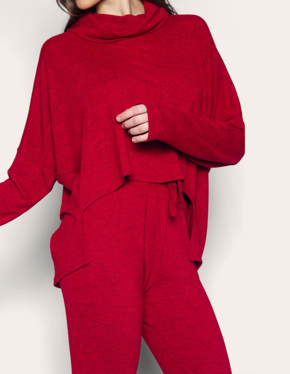 Conj blusa maxi gola+calça Vermelho