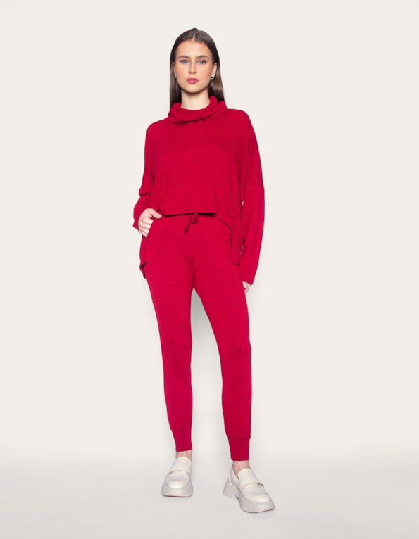 Conj blusa maxi gola+calça Vermelho