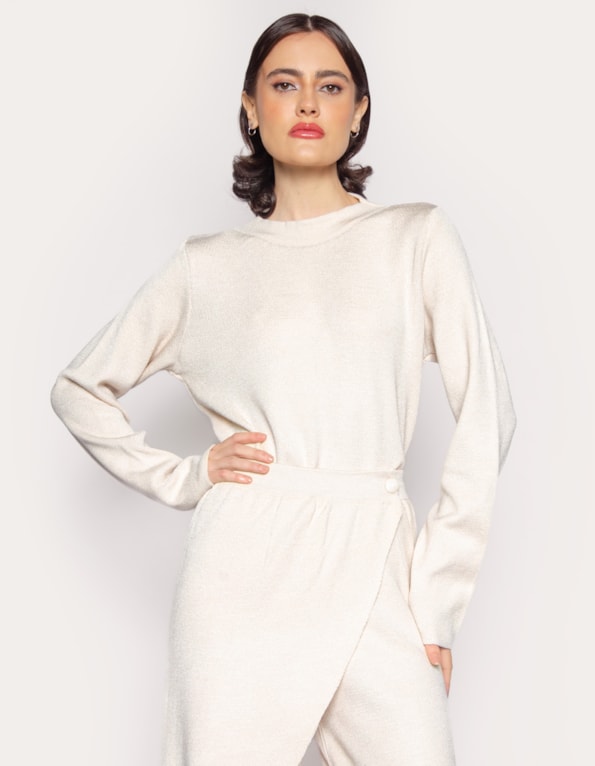 Conj blusa tricot+calca botao tricot Off white