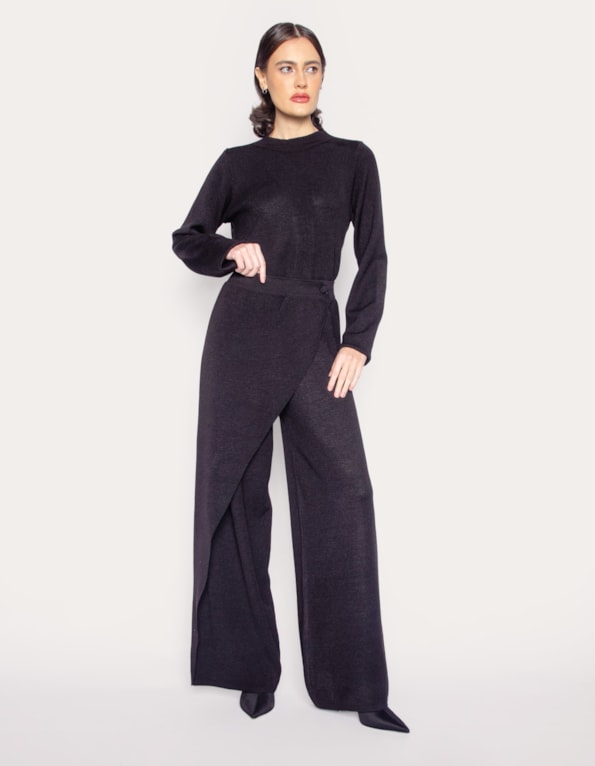 Conj blusa tricot+calca botao tricot Preto