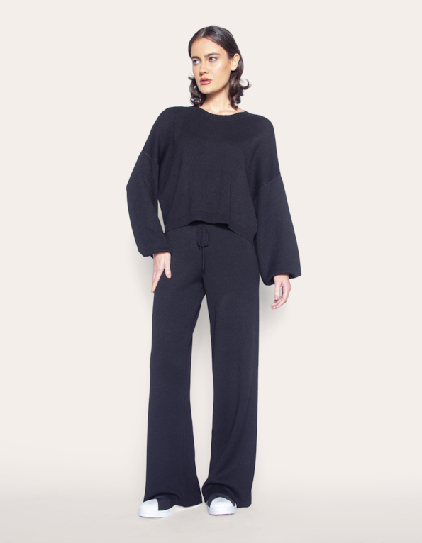 Conj blusa tricot+calca pantalona tricot Preto