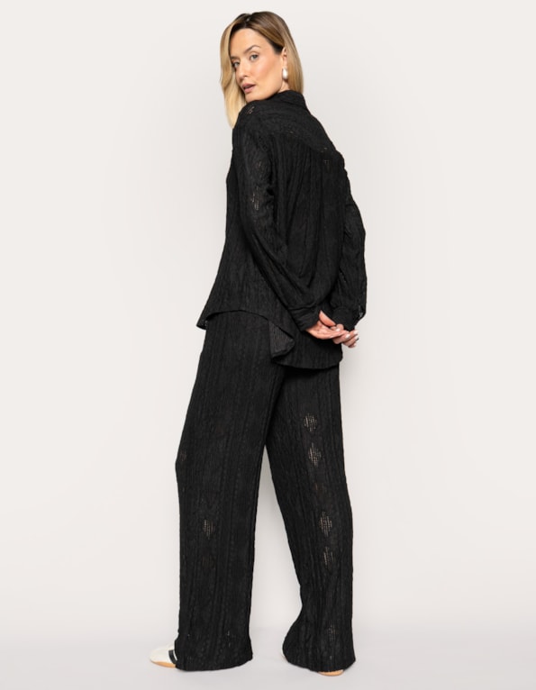 Conj camisa manga longa+calça wide texturizado