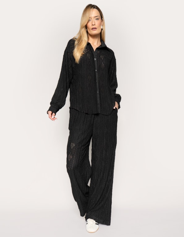 Conj camisa manga longa+calça wide texturizado
