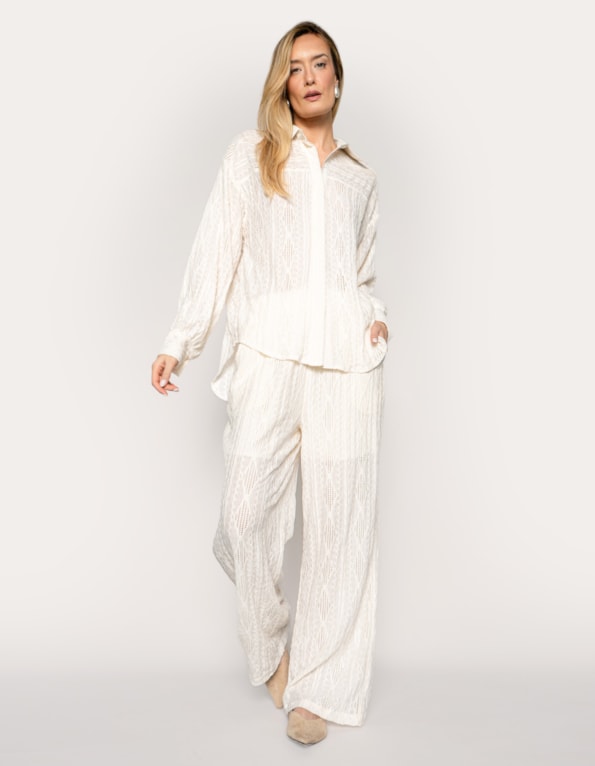 Conj camisa manga longa+calça wide texturizado