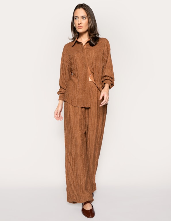 Conj camisa manga longa+calça wide texturizado