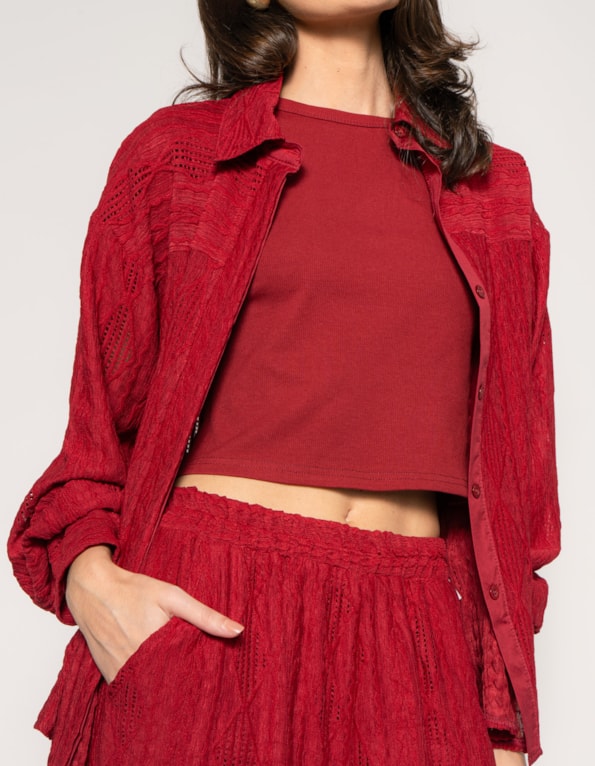 Conj camisa manga longa+calça wide texturizado