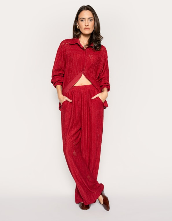 Conj camisa manga longa+calça wide texturizado