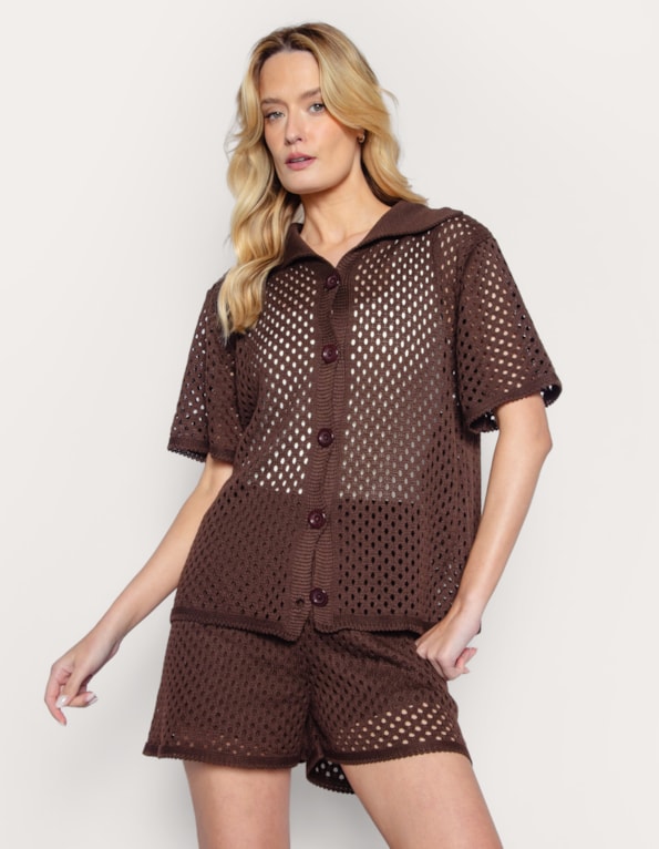 Conj camisa+short tricot  Marrom