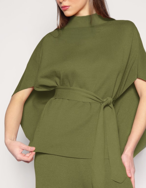 Conj casaco capa+calca pantalona tricot