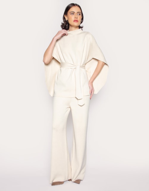 Conj casaco capa+calca pantalona tricot Off white