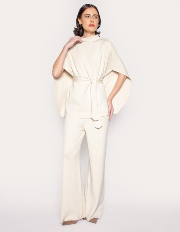Conj casaco capa+calca pantalona tricot Off white