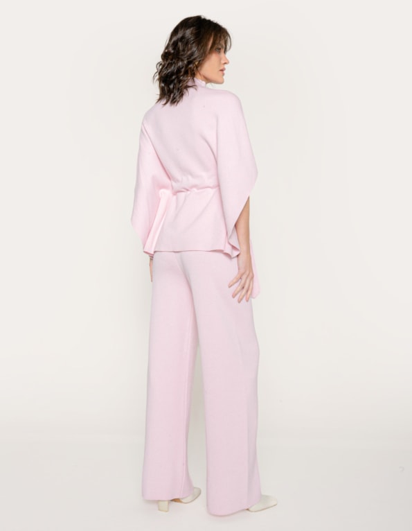 Conj casaco capa+calca pantalona tricot Rosa claro