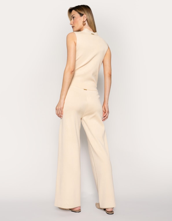 Conj colete botão gold+calça wide tricot 