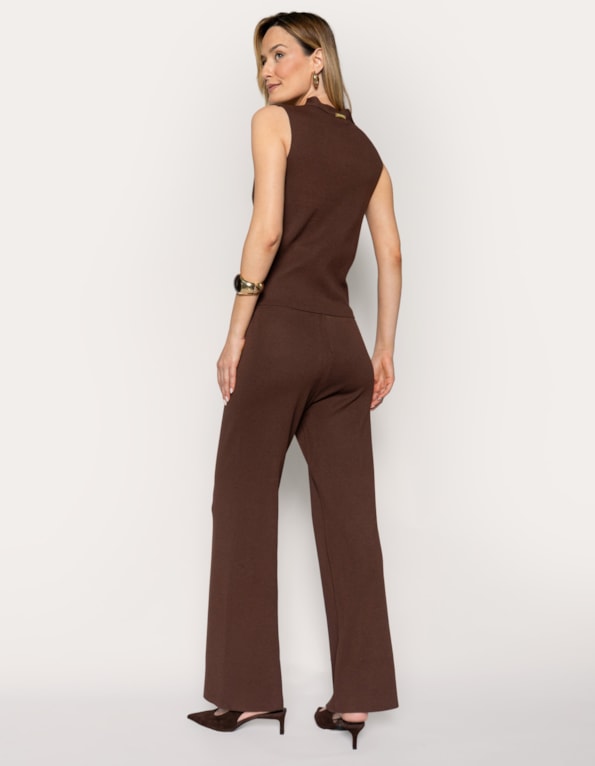 Conj colete botão gold+calça wide tricot 