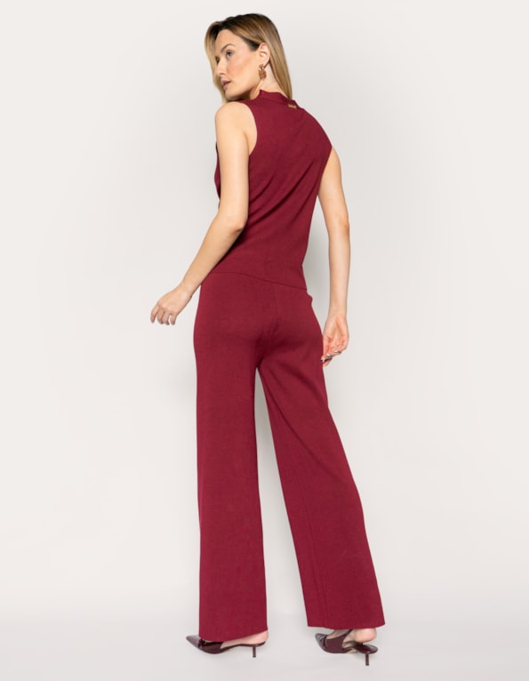 Conj colete botão gold+calça wide tricot 