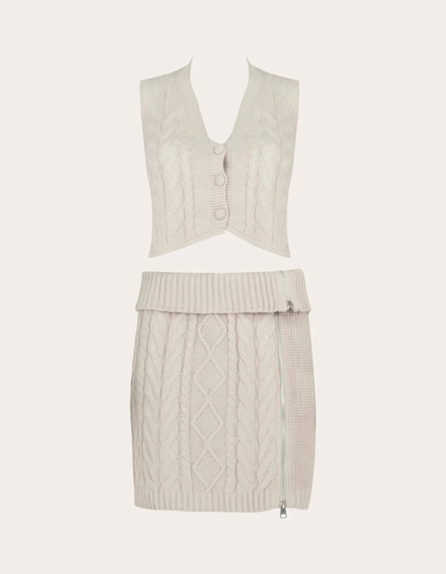 Conj colete+saia curta tricot Areia