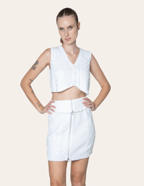 Conj colete+saia curta tricot Branco