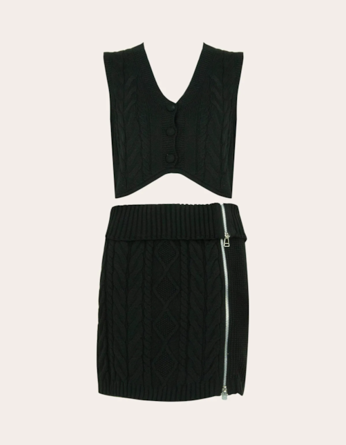 Conj colete+saia curta tricot Preto