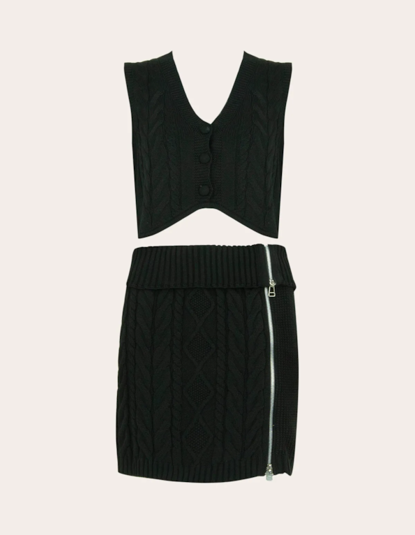 Conj colete+saia curta tricot Preto