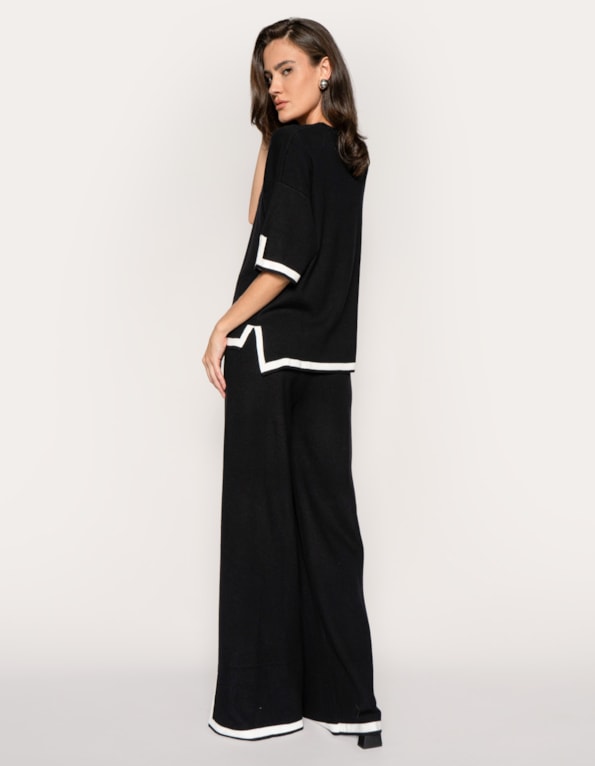 Conj loungewear tricot fendas laterais