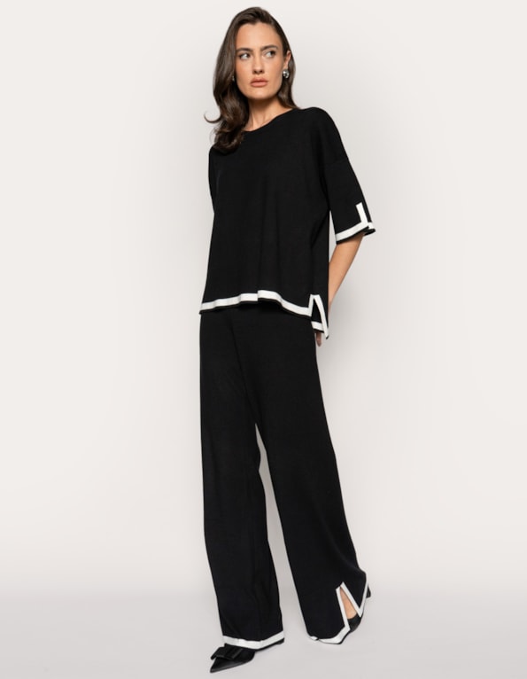 Conj loungewear tricot fendas laterais